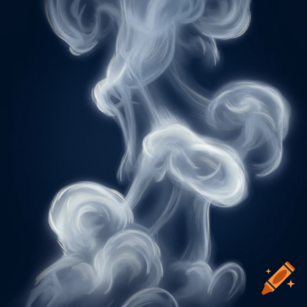 Swirling white steam against a dark blue background.
