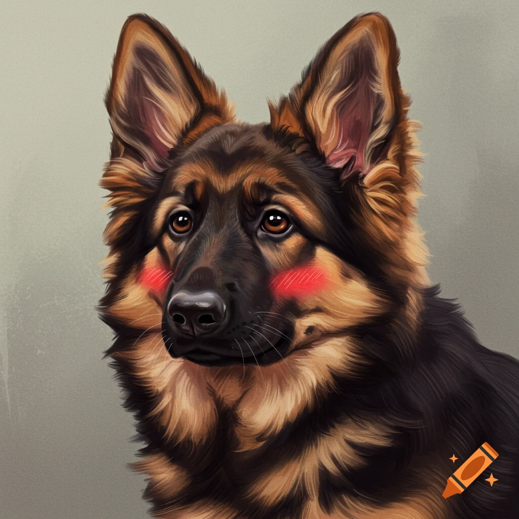 A German Shepherd with blushing cheeks