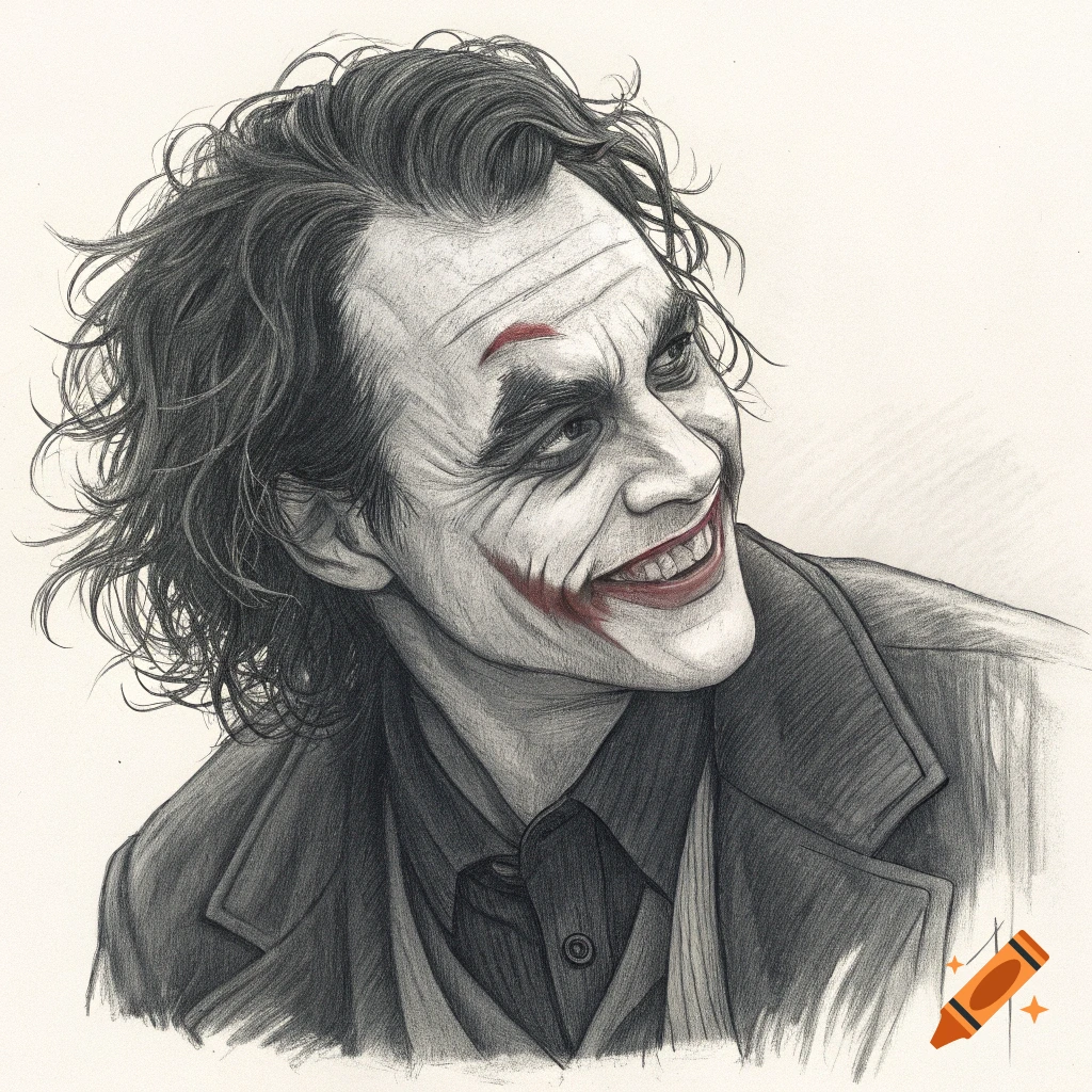 Pencil sketch portrait of the Joker smiling