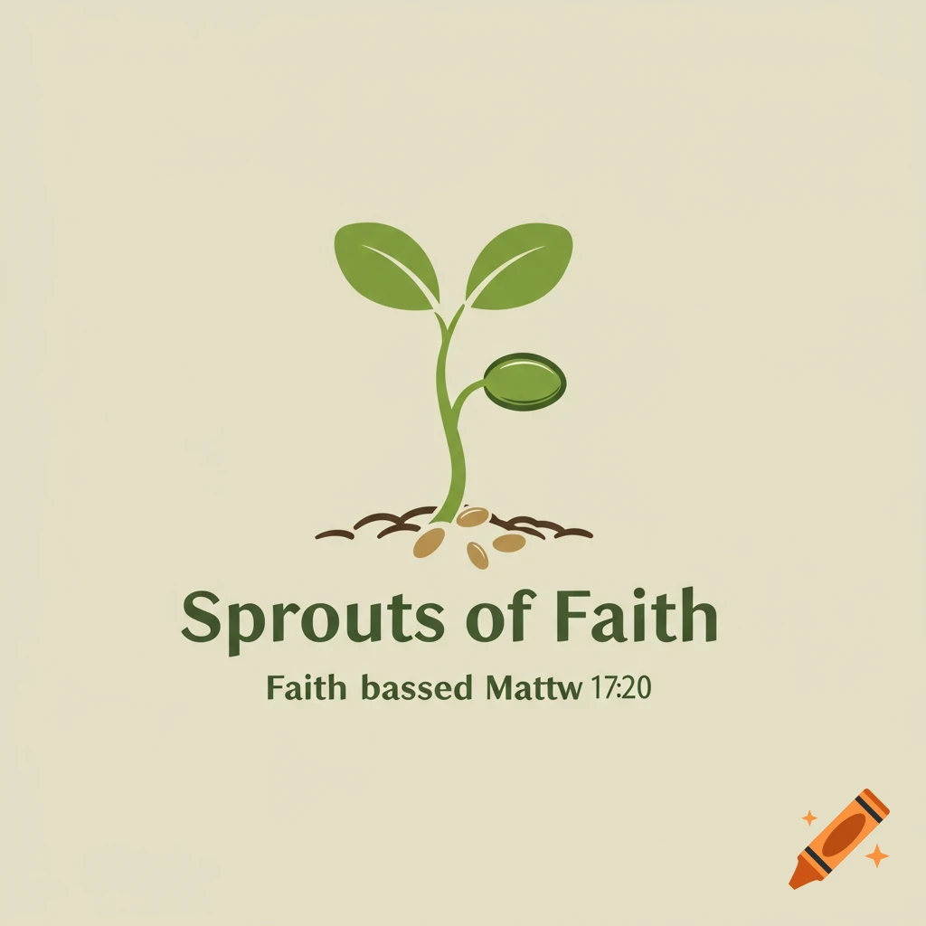 Logo of a sprout with seeds and text 'Sprouts of Faith Faith bassed Mattw 17:20'.