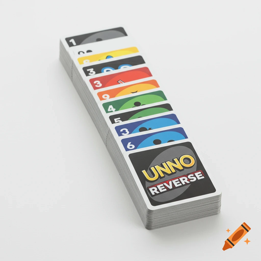 A close-up shot of a stack of Uno Reverse cards.