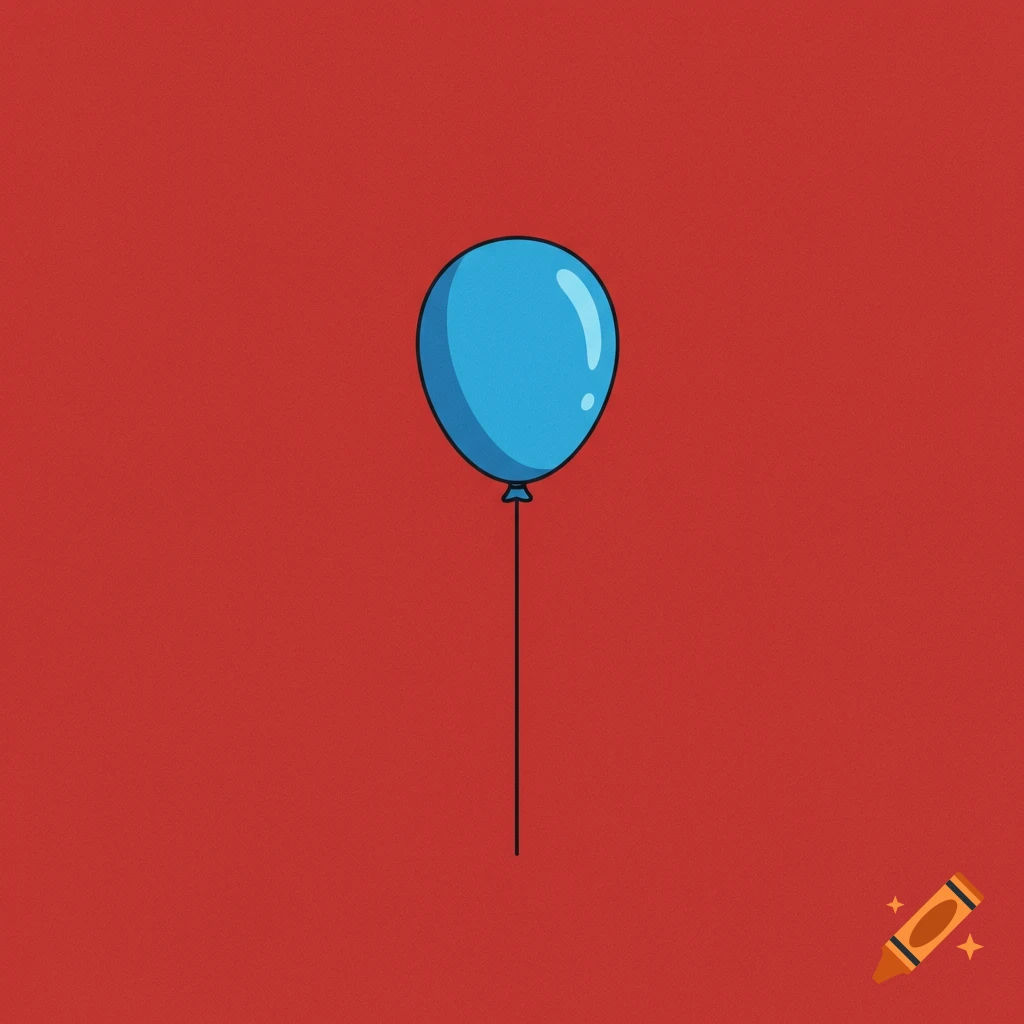 A blue balloon on a red background in a minimalist cartoon style.