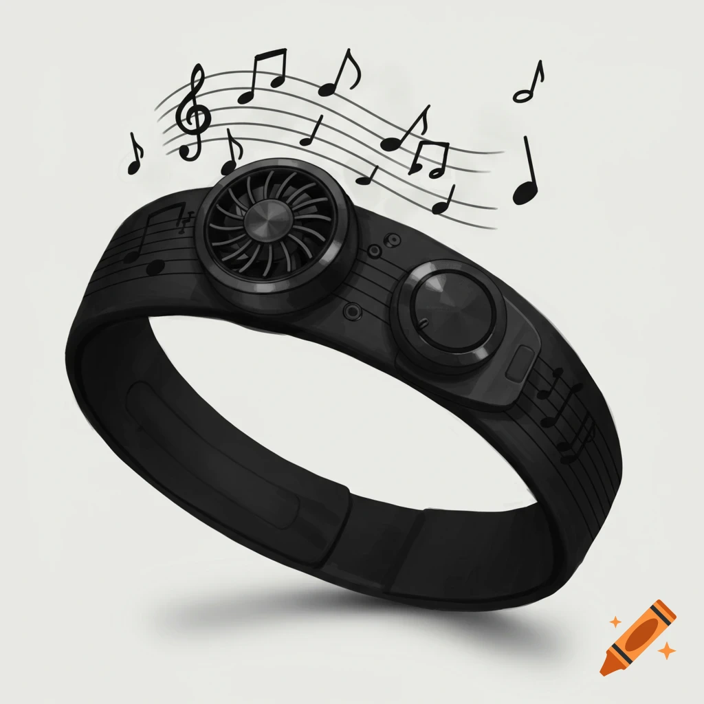 A black headband with musical notes.