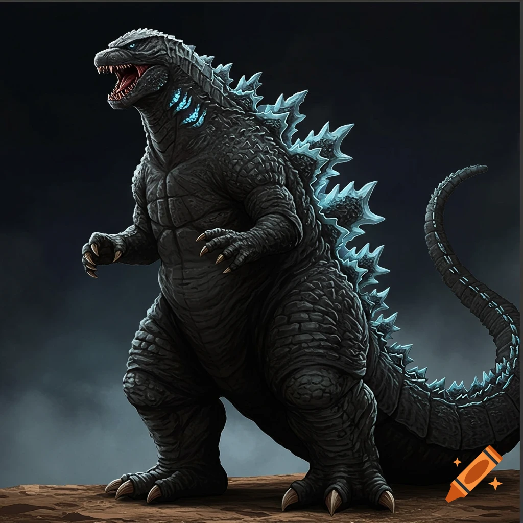 Godzilla standing on rocky ground.