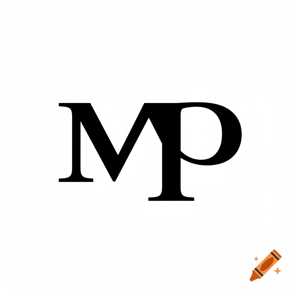 Black letters M and P on a white background.