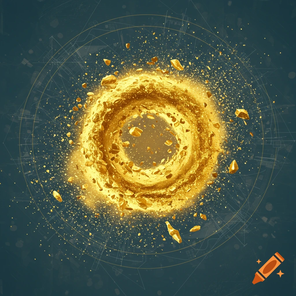 Abstract image of a swirling gold explosion