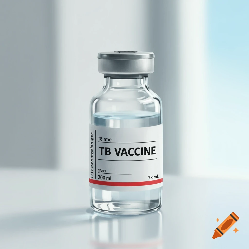 A glass bottle labeled TB VACCINE.