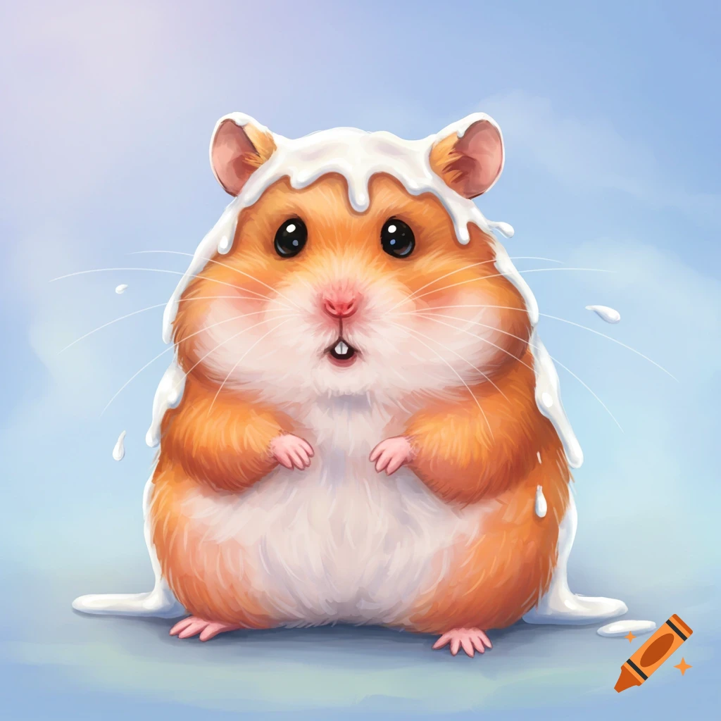 A cute hamster covered in milk