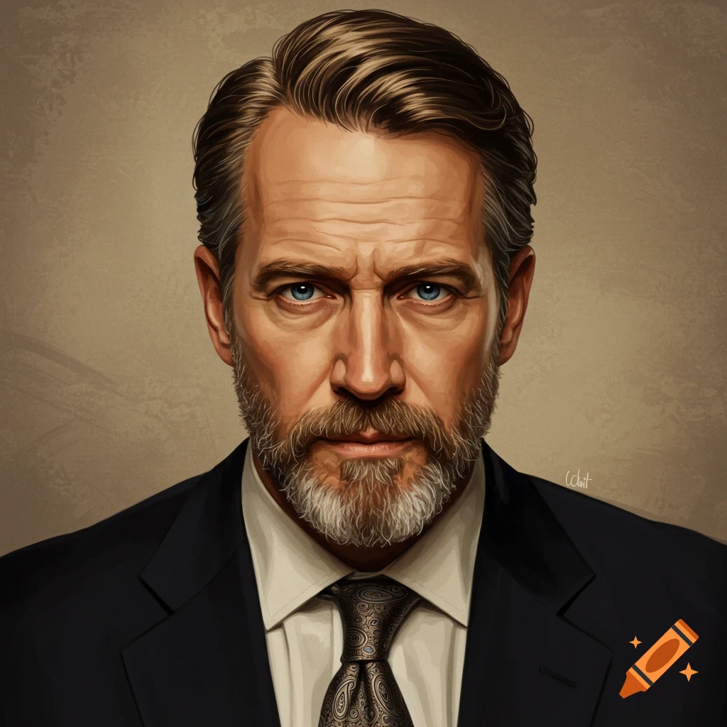 Portrait of a man in a suit and tie.