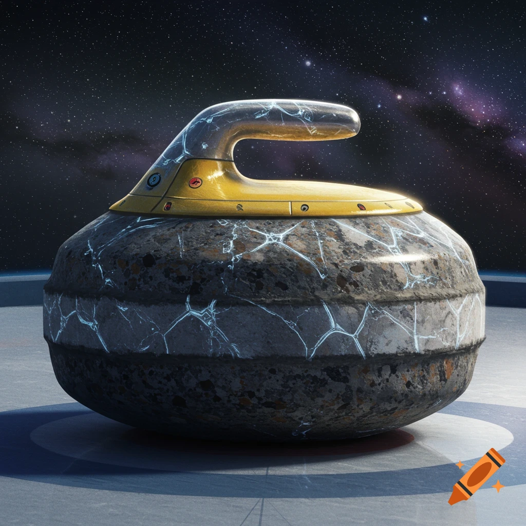 A curling rock that is also a spaceship floating in outer space.
