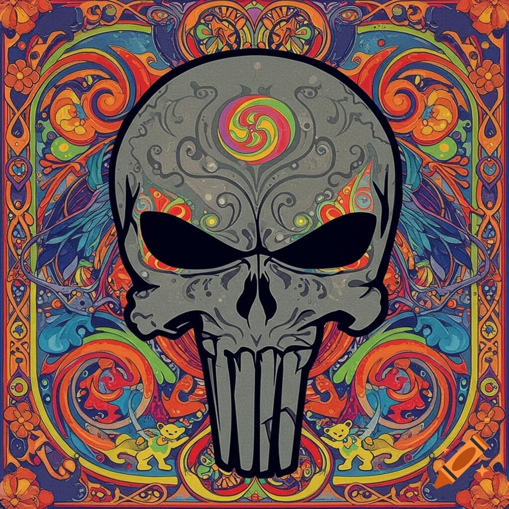 Punisher skull Deadhead mashup
