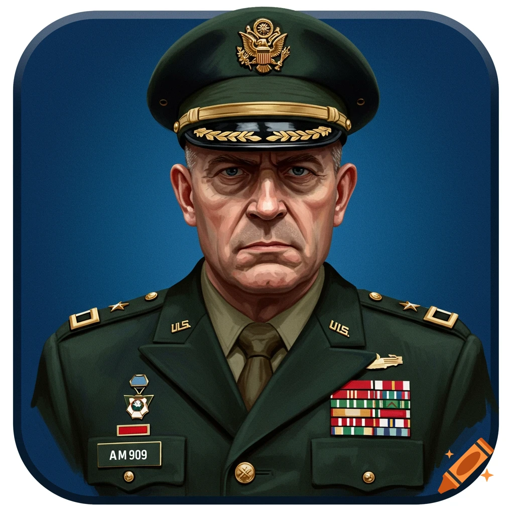 Portrait of a stern military general in uniform.