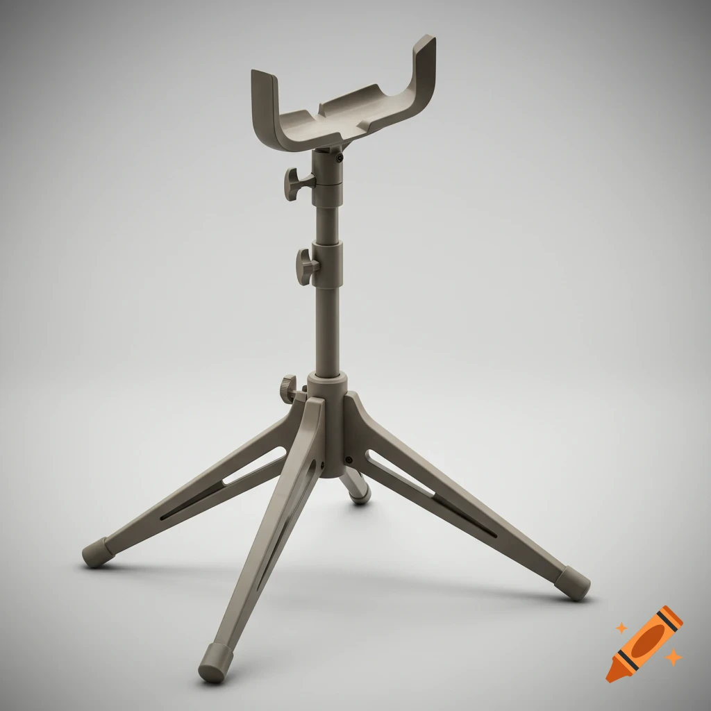 A grey-brown 3D rendered plastic clarinet stand on a plain background.