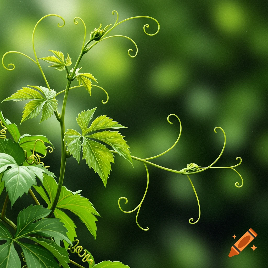 Close-up image of green vines with curly tendrils.
