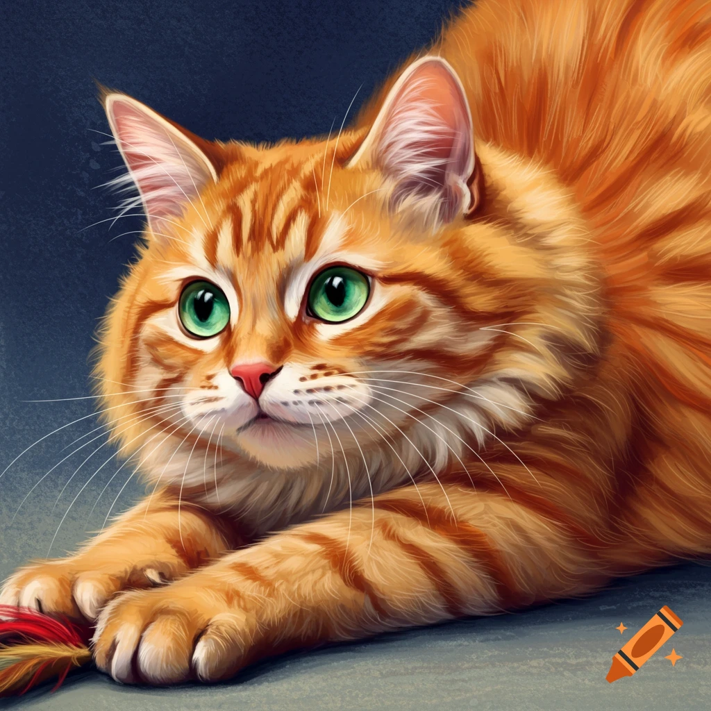 An orange tabby cat reaching for a feather toy.