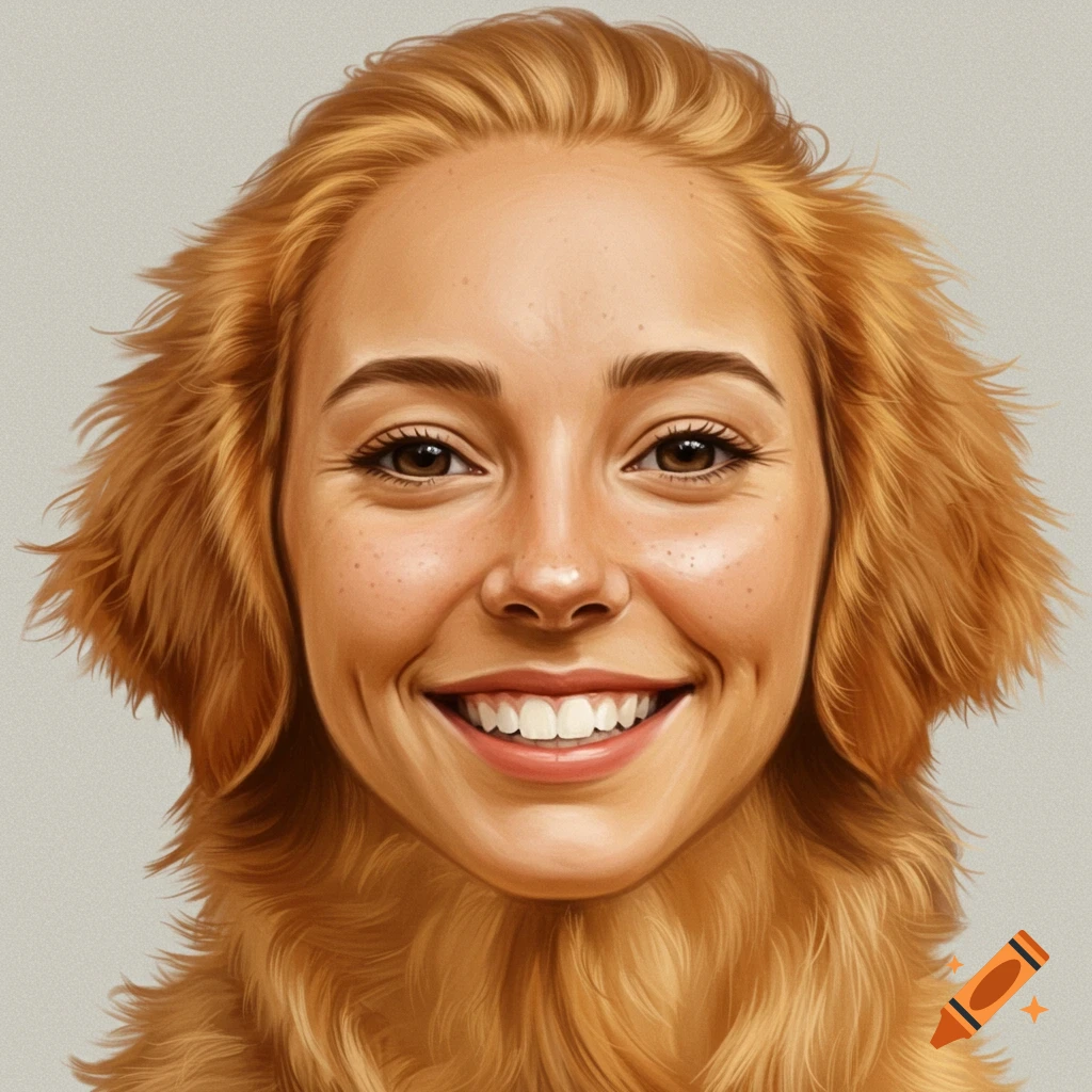 A smiling woman with hair like golden retriever fur