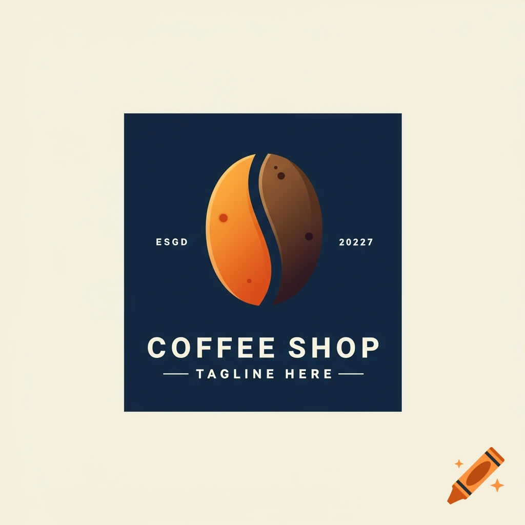 A modern coffee shop logo featuring a stylized coffee bean split in two, with the text 'COFFEE SHOP' below it on a dark blue background.