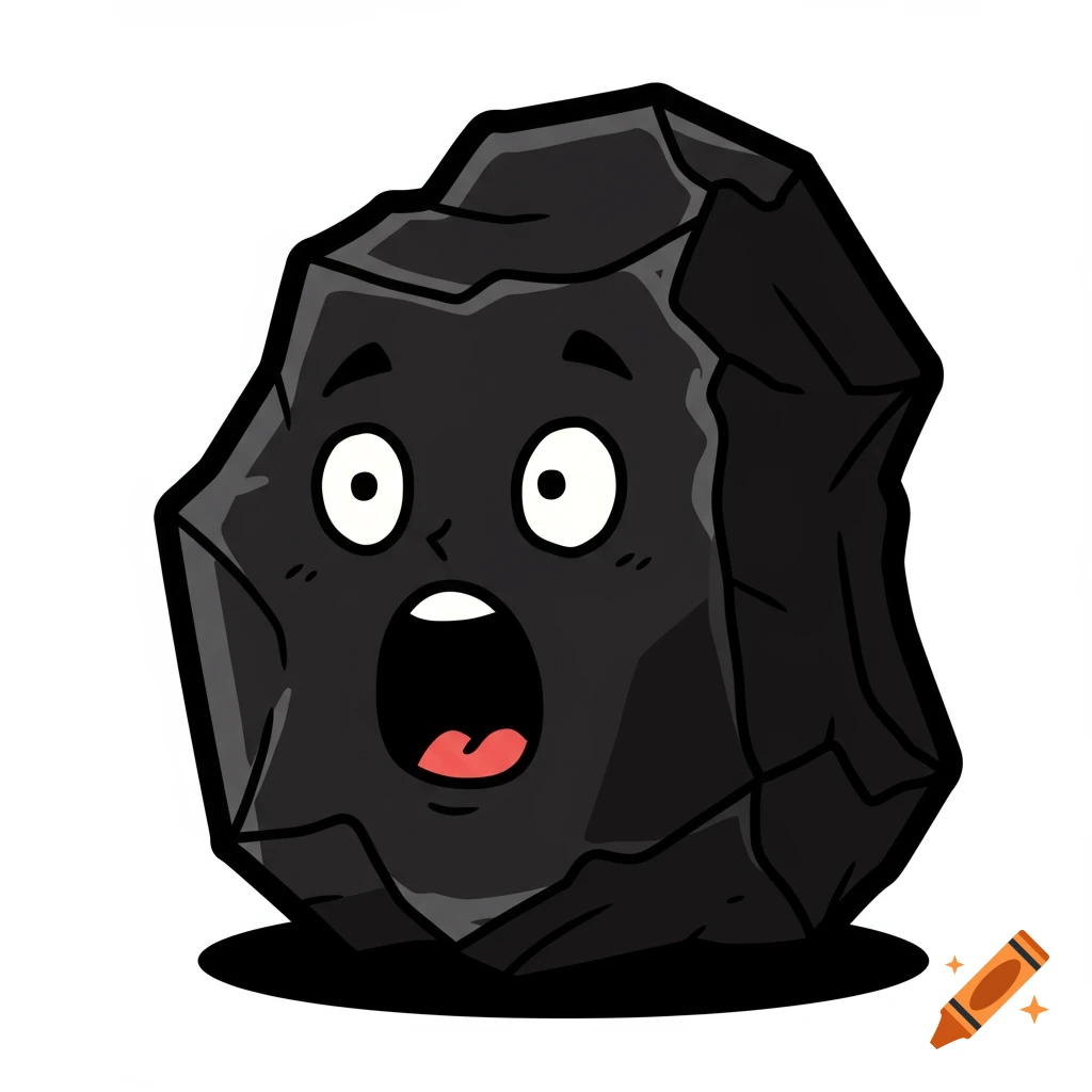 Cartoon coal with surprised expression
