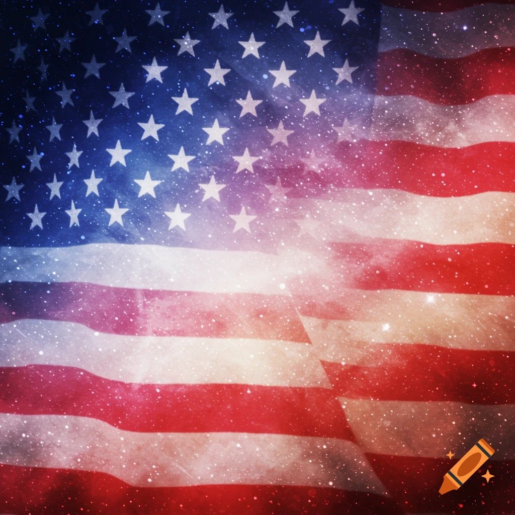 An American flag blended with a starry galaxy.