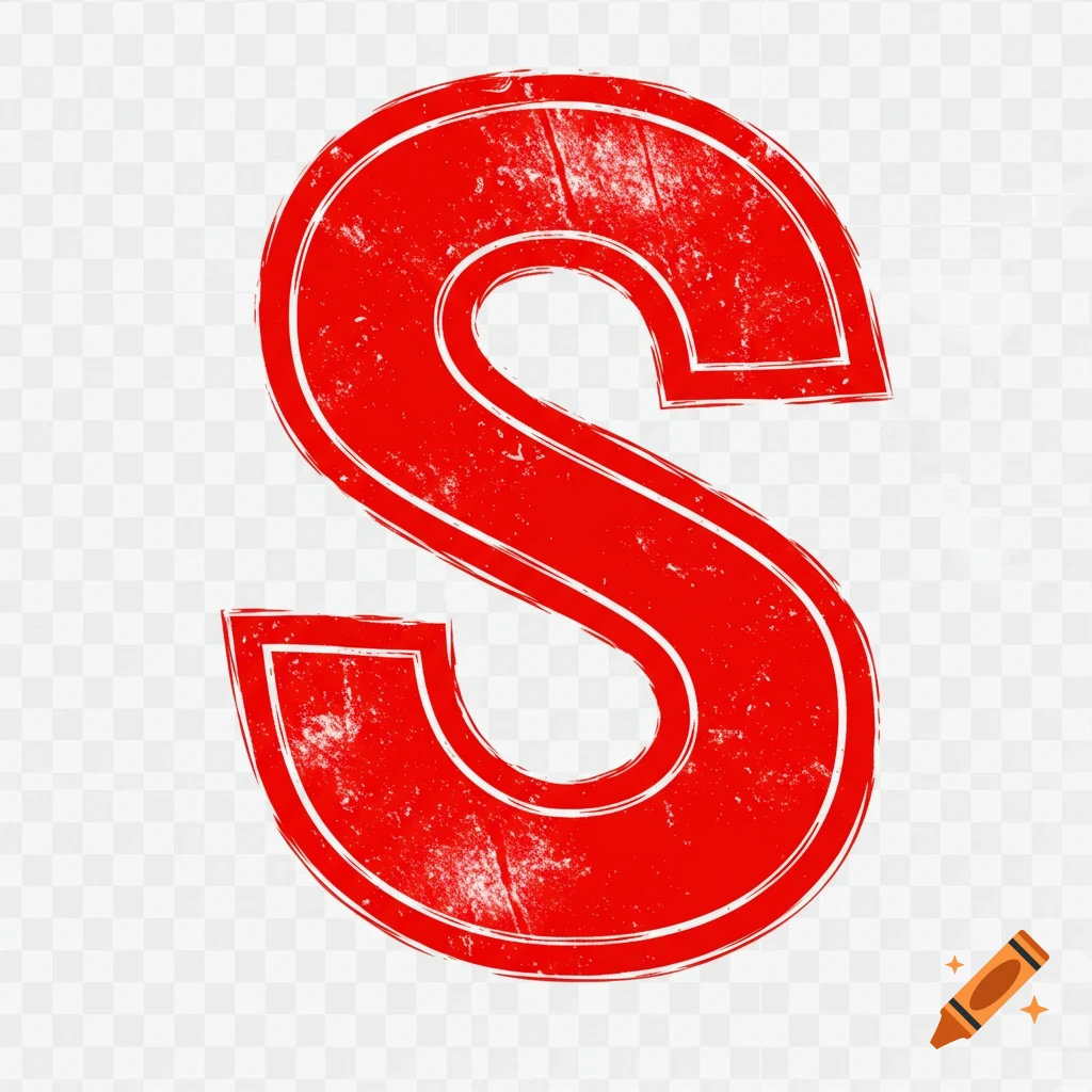 Red uppercase S with a scratched texture on a transparent background