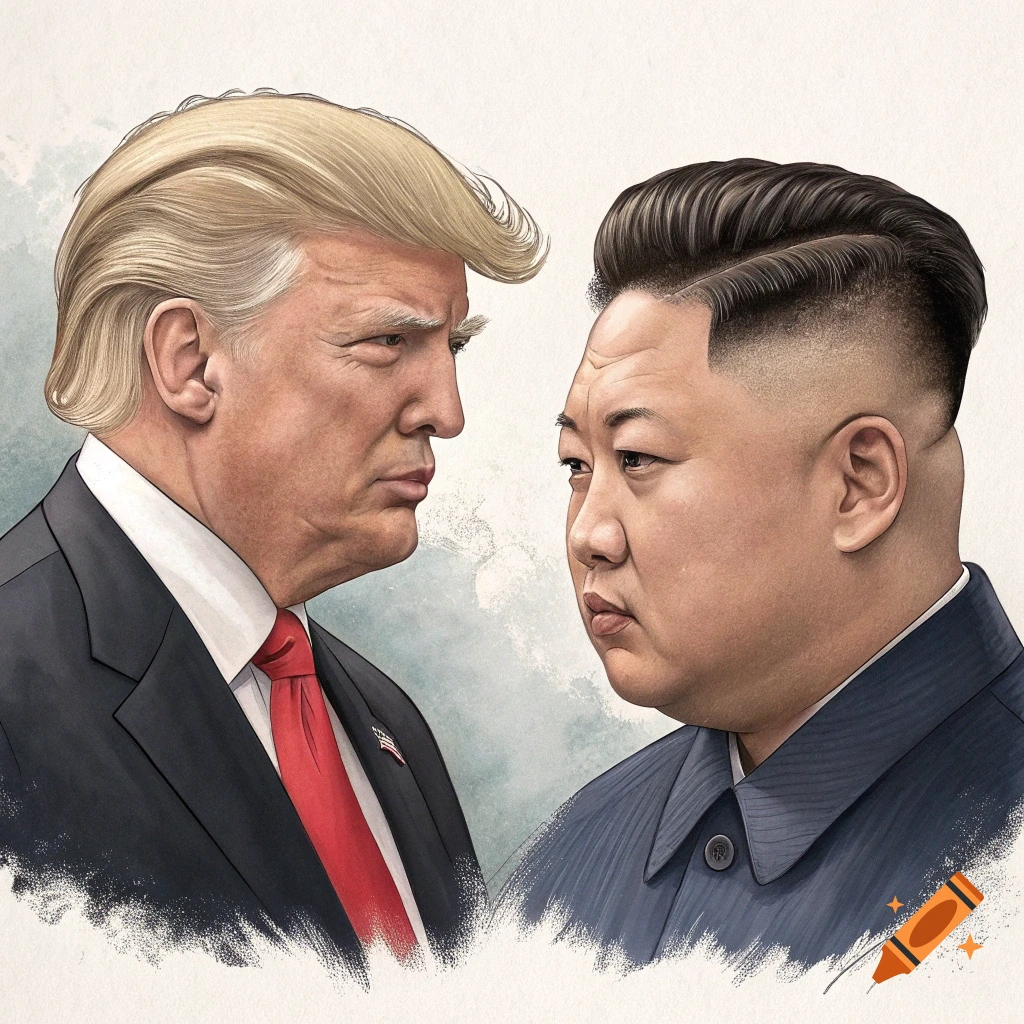 Illustration of Donald Trump and Kim Jong Un face to face.