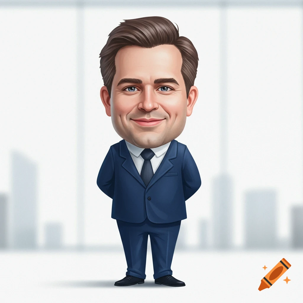 Cartoon caricature of a businessman in a blue suit