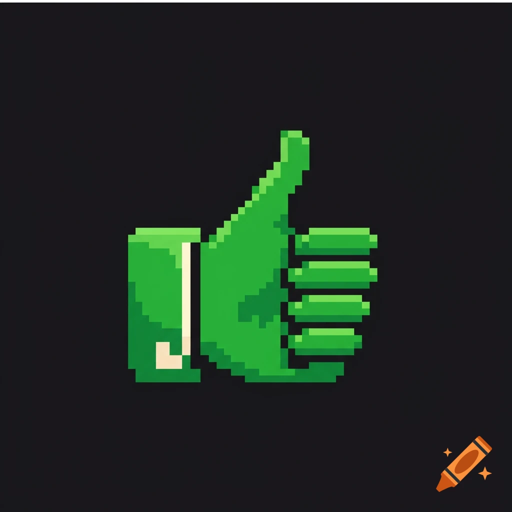 Pixel art green thumbs up symbol