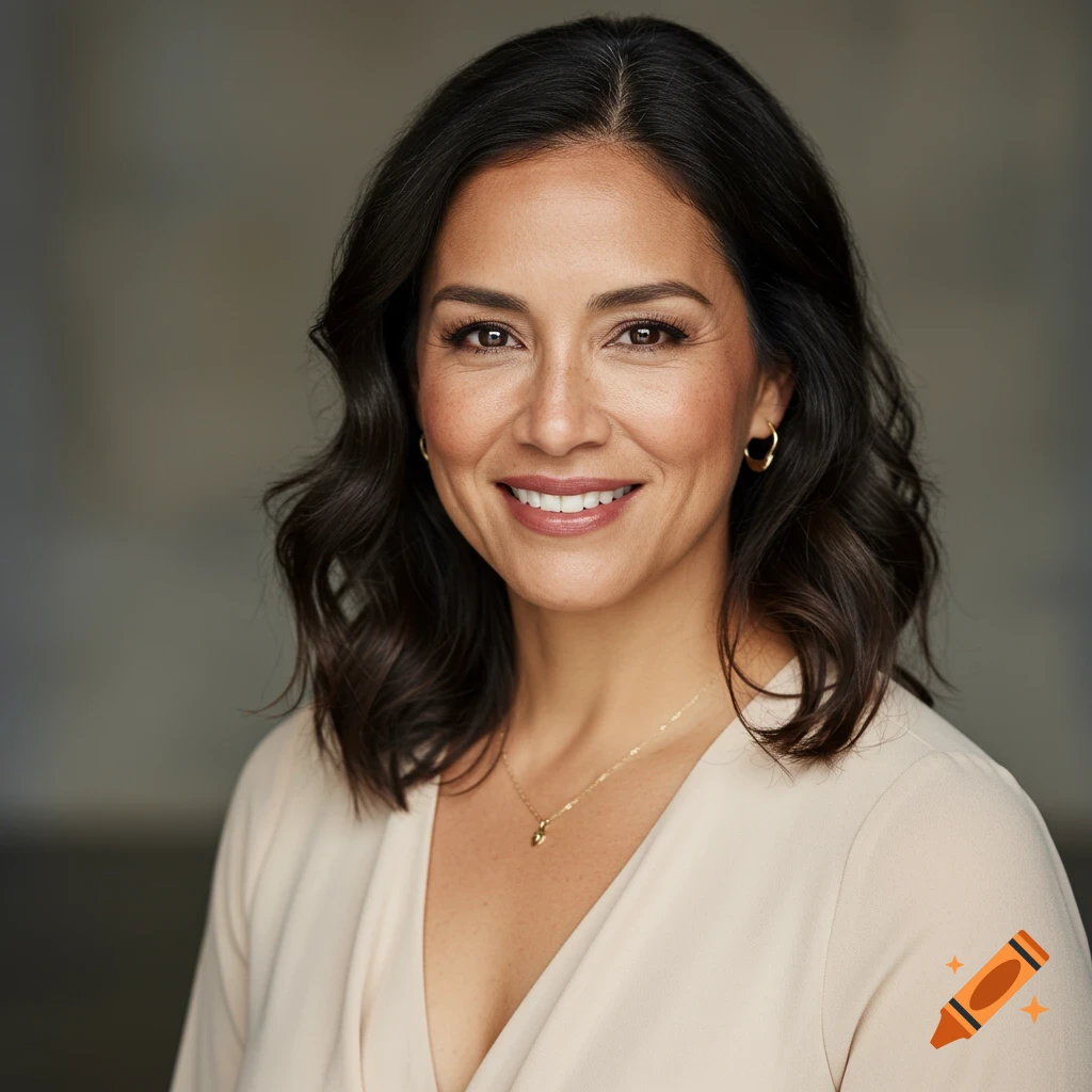 Photorealistic portrait of a smiling woman.