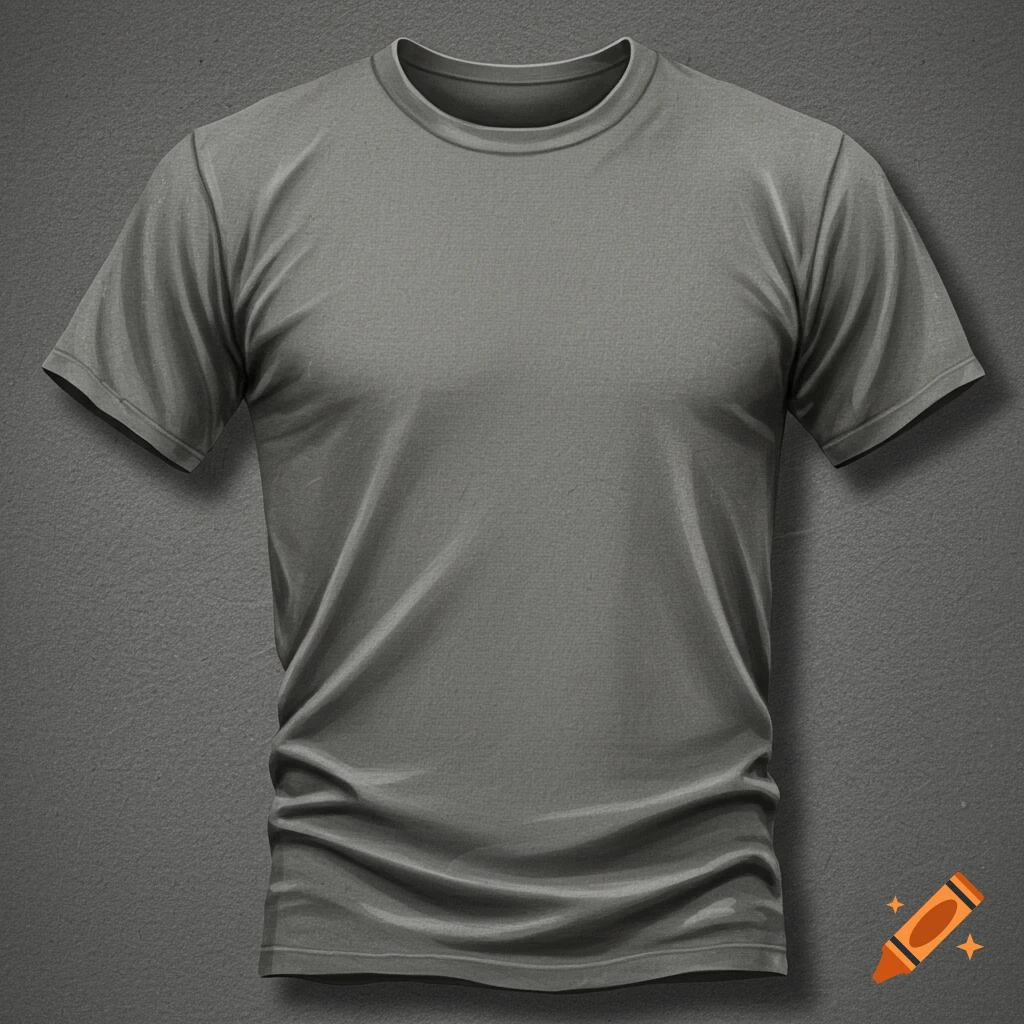 A grey t-shirt against a grey textured background.