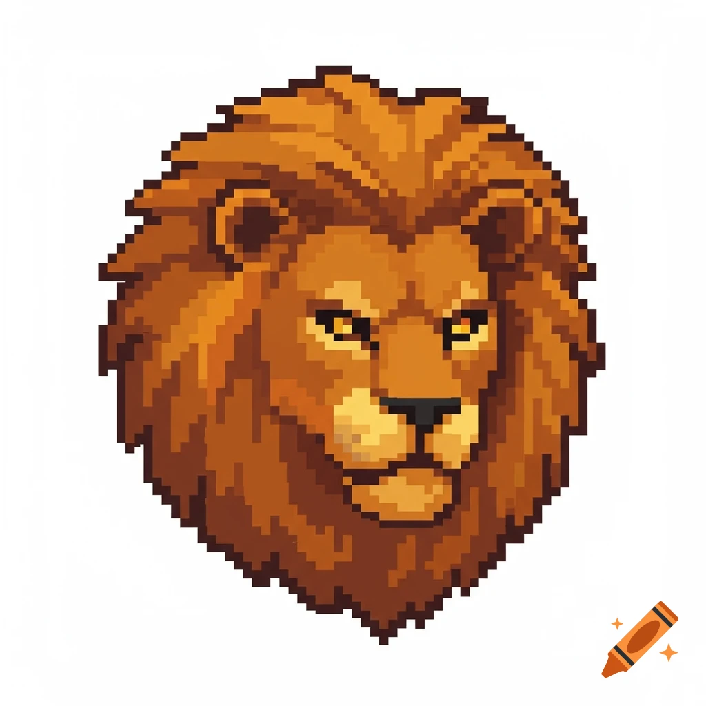 Pixel art illustration of a lion's head