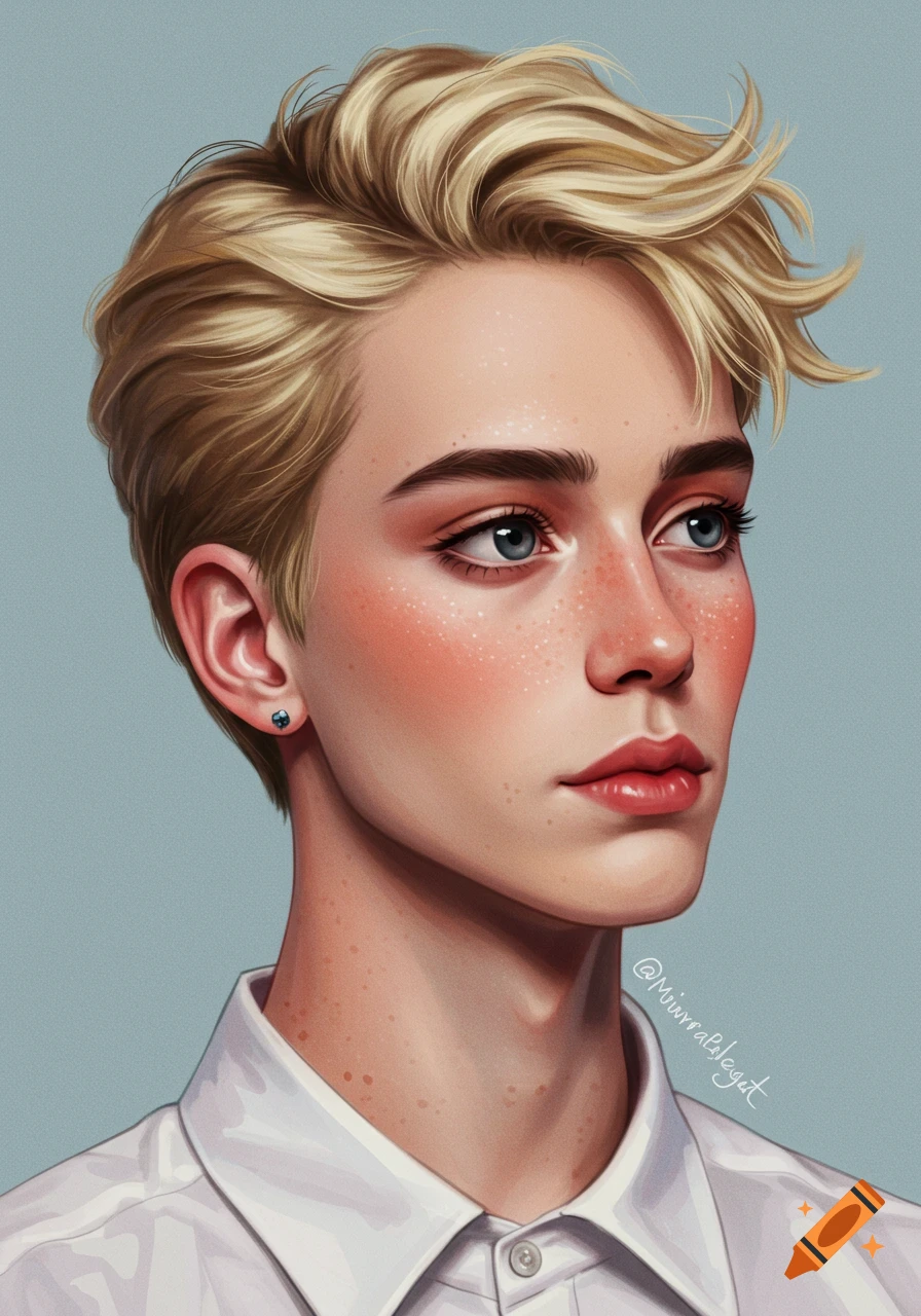 A person with short blonde hair and freckles, looking to the side.