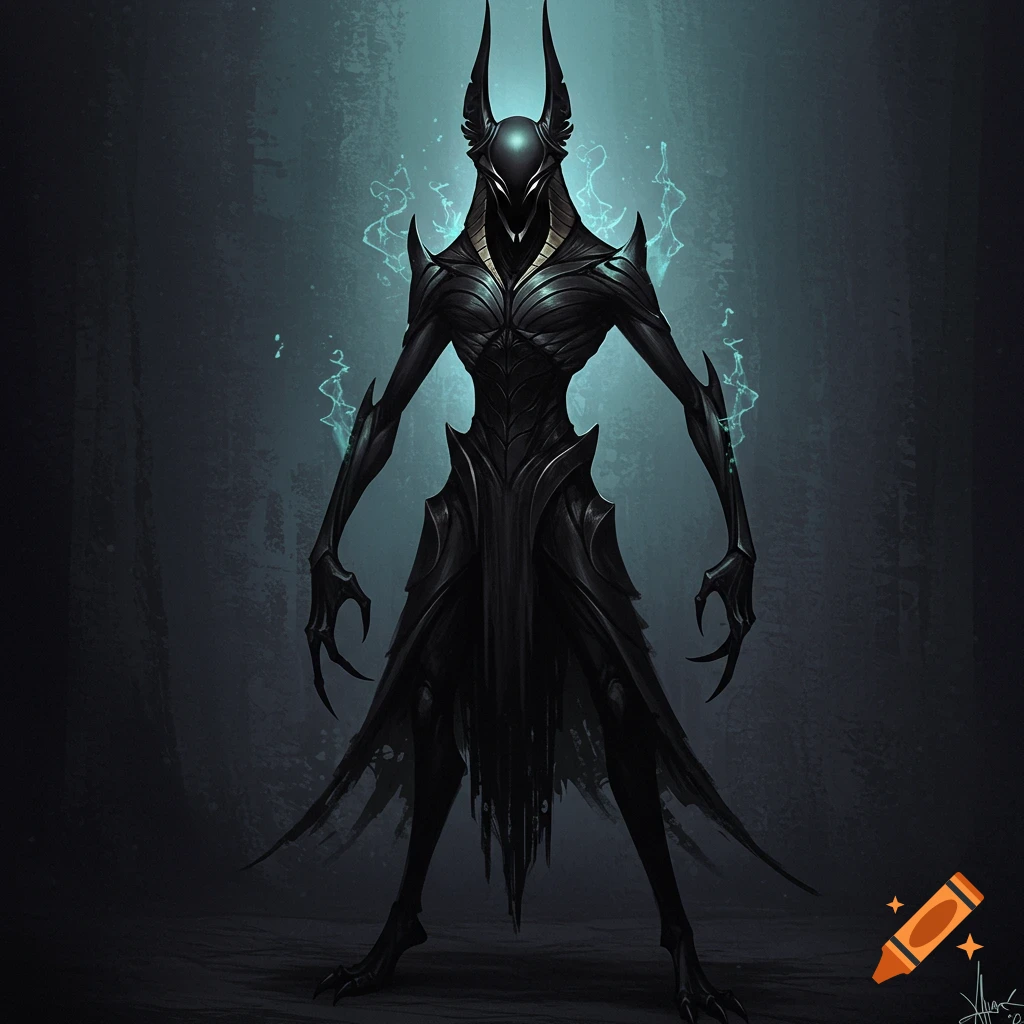 A dark spiky fantasy creature with horns and glowing energy.