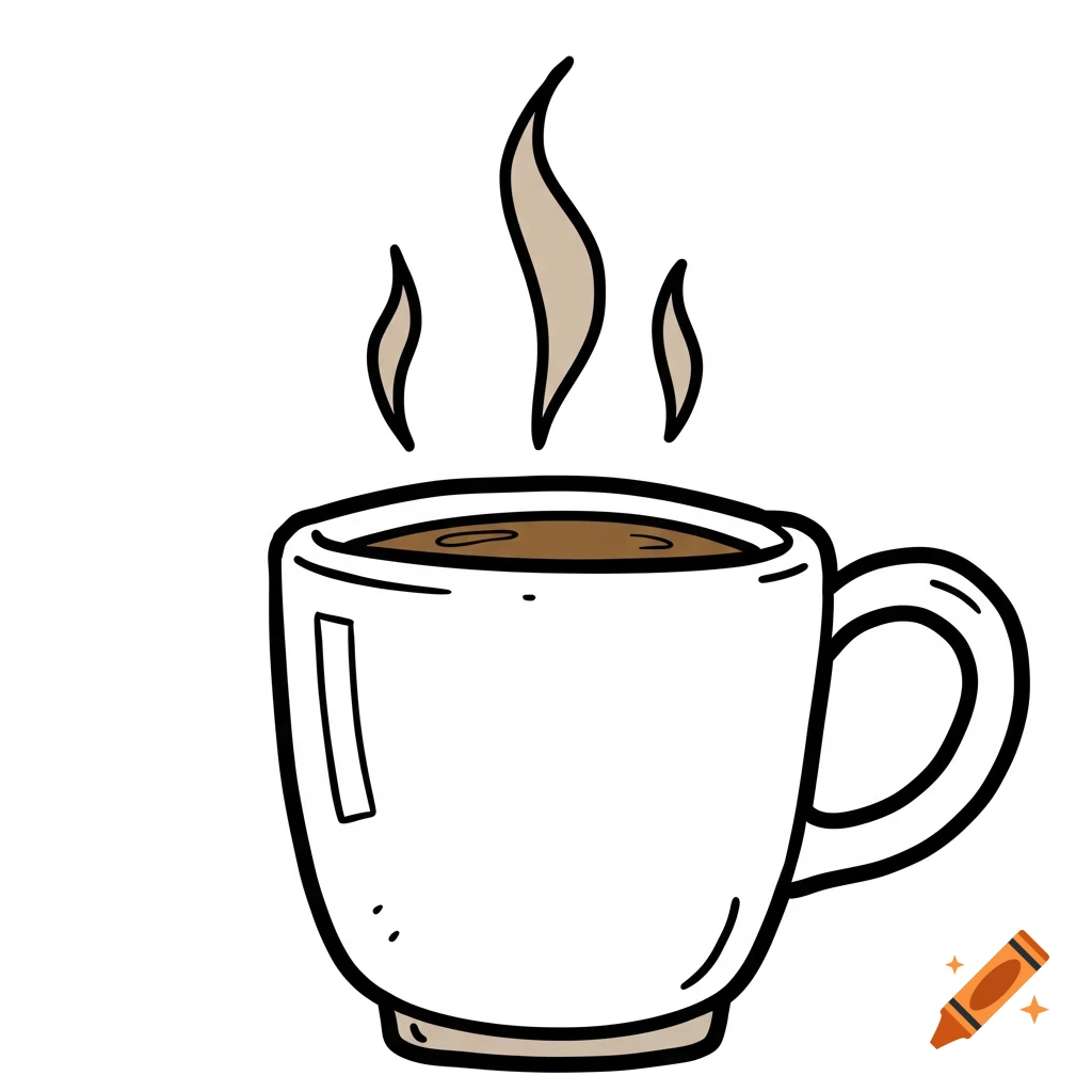 Drawing of a coffee cup with steam rising.