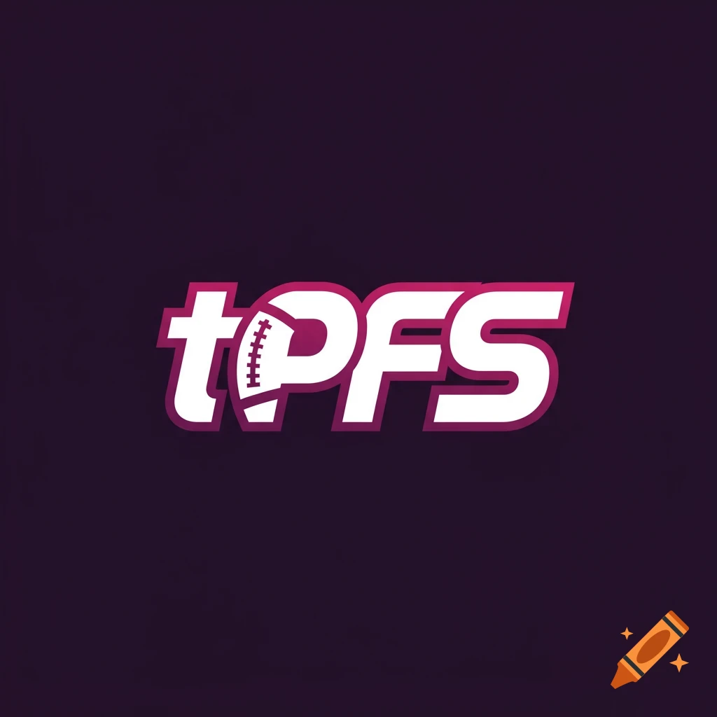 Logo with tPFS where the P is a football, on a dark background