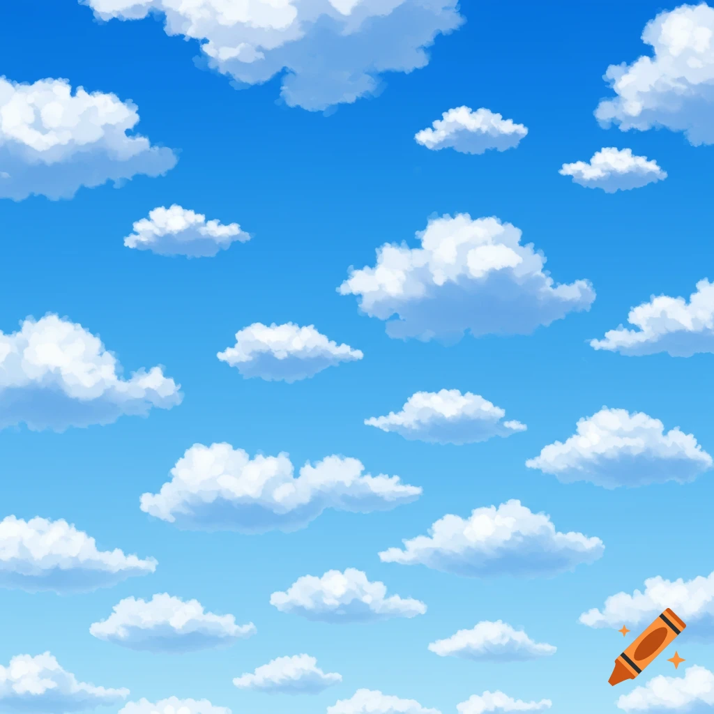 A bright blue sky with many white clouds.