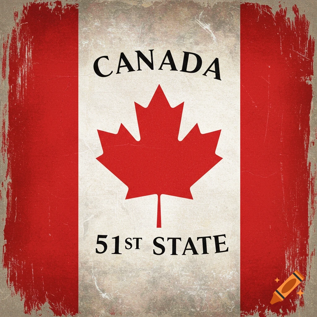 Distressed Canadian flag design with text 'CANADA' and '51ST STATE' on ...