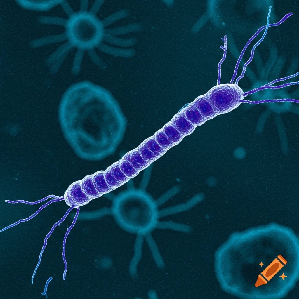 Microscopic illustration of an elongated purple organism