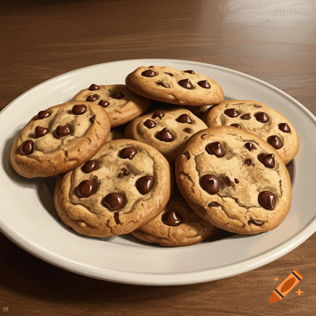 Chocolate chip cookies on a white plate