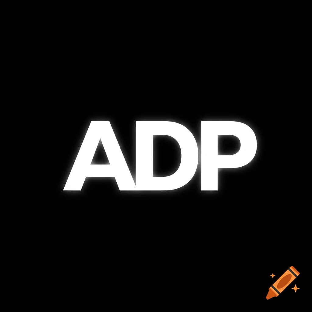White letters ADP on a black background