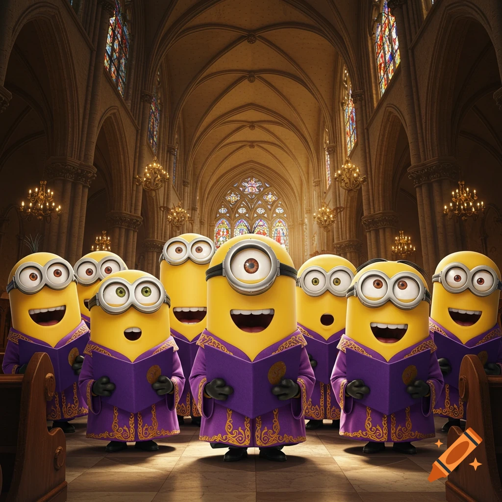 Minions Robe Choir of minions in purple robes on Craiyon