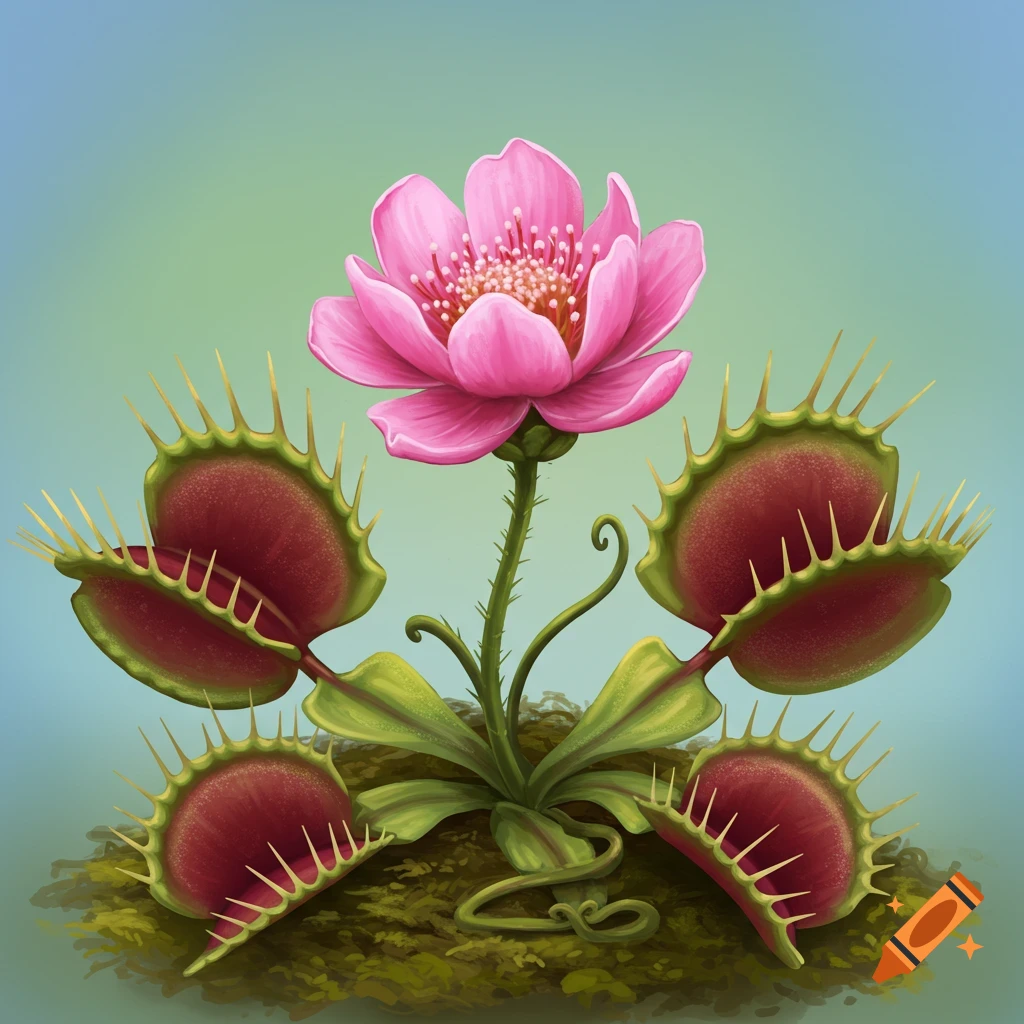 A pink flower hybrid with Venus flytrap mouths.