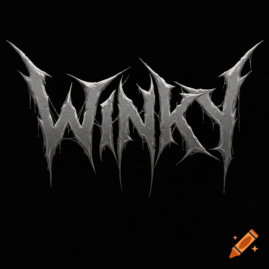 The word WINKY rendered in a grey, spiky death metal font with dripping textures on a black background.