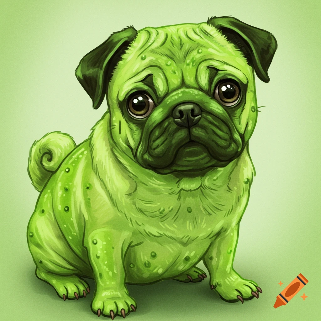 A green pug with a bumpy texture like a cucumber
