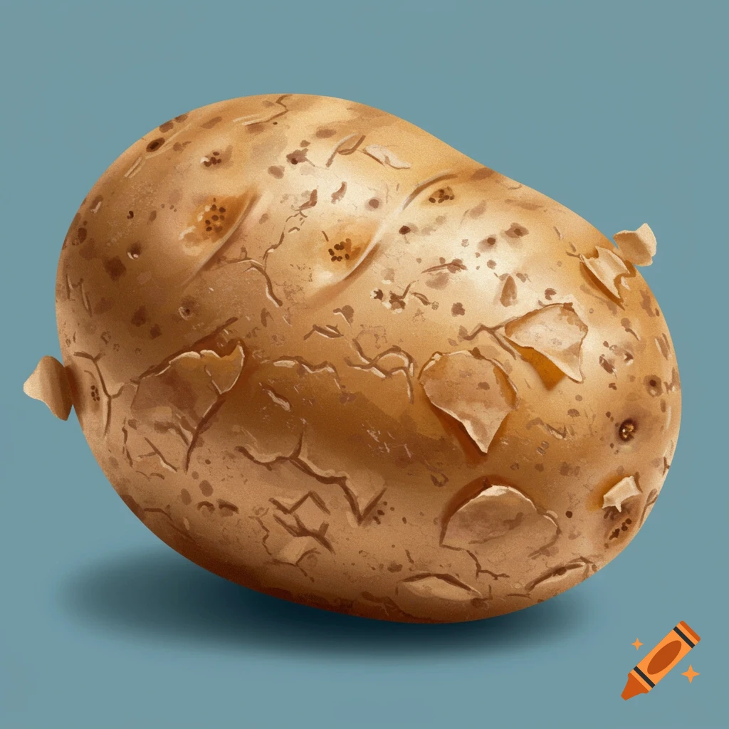 A potato on a blue background.