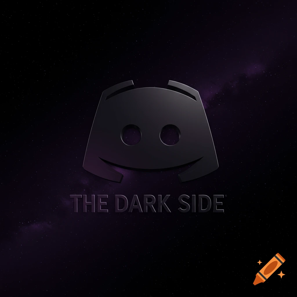 Black Discord logo above the words 'THE DARK SIDE' on a dark background with purple nebulae and stars.