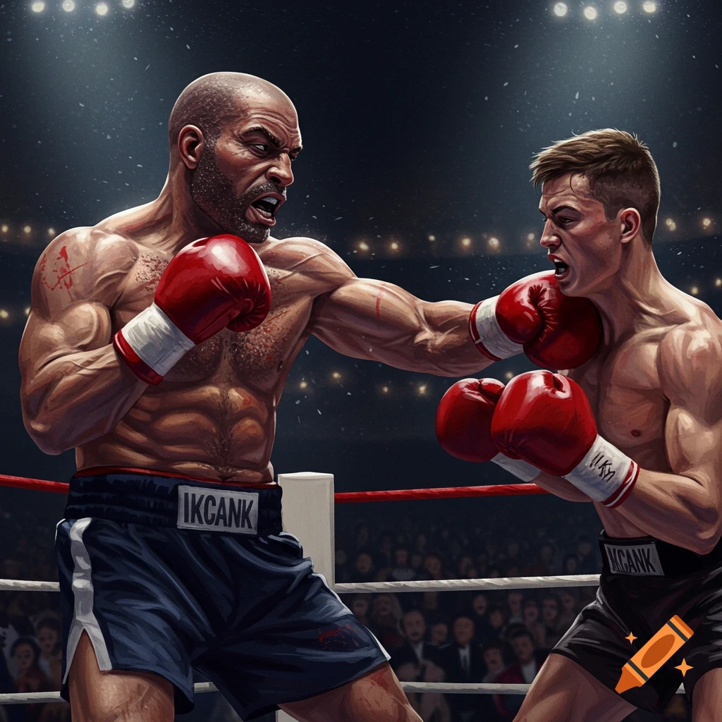 Two boxers fighting in a ring.