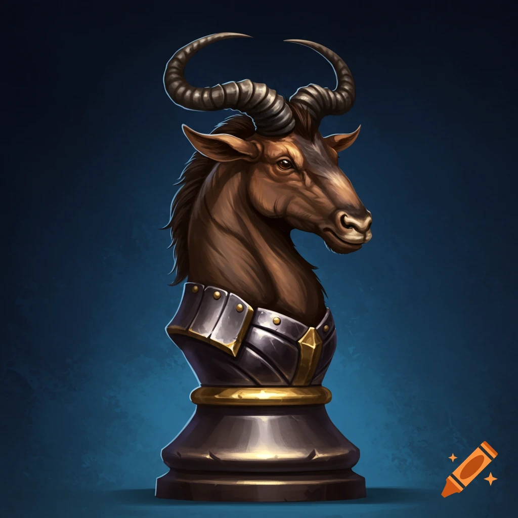 A knight chess piece with a gnu head.