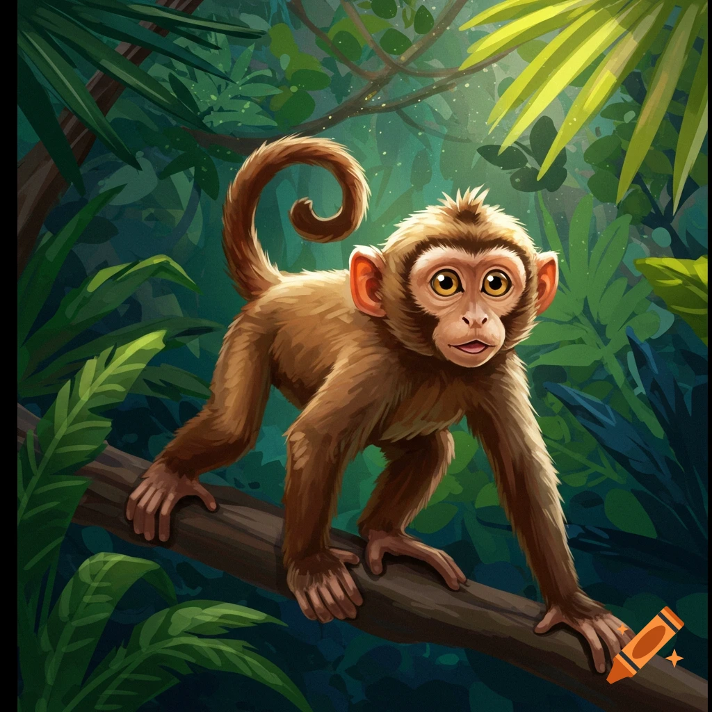 A monkey on a branch in a jungle