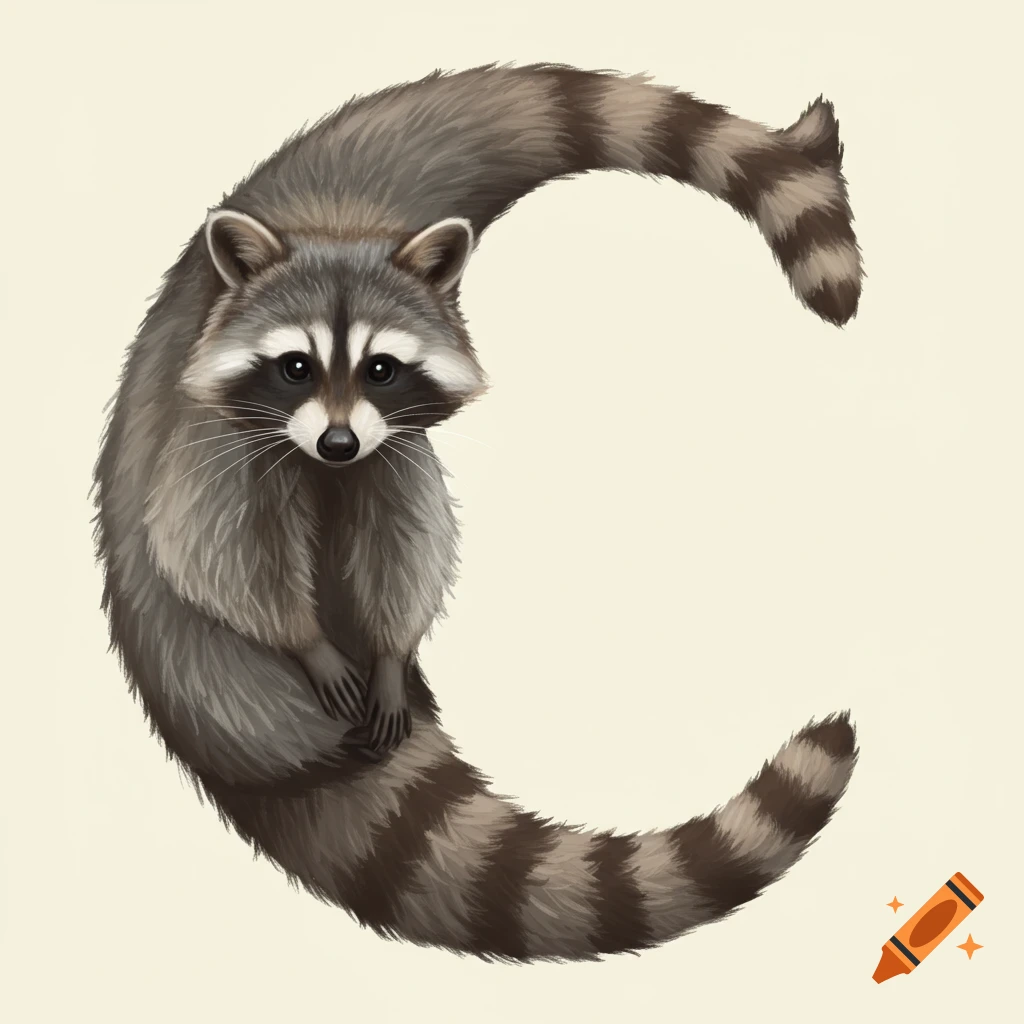 A raccoon shaped like the letter C.