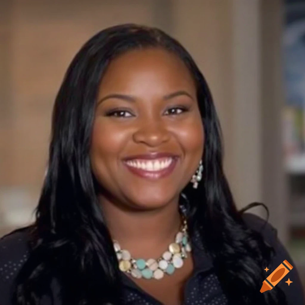 Portrait of a Black woman smiling, wearing a necklace and earrings.